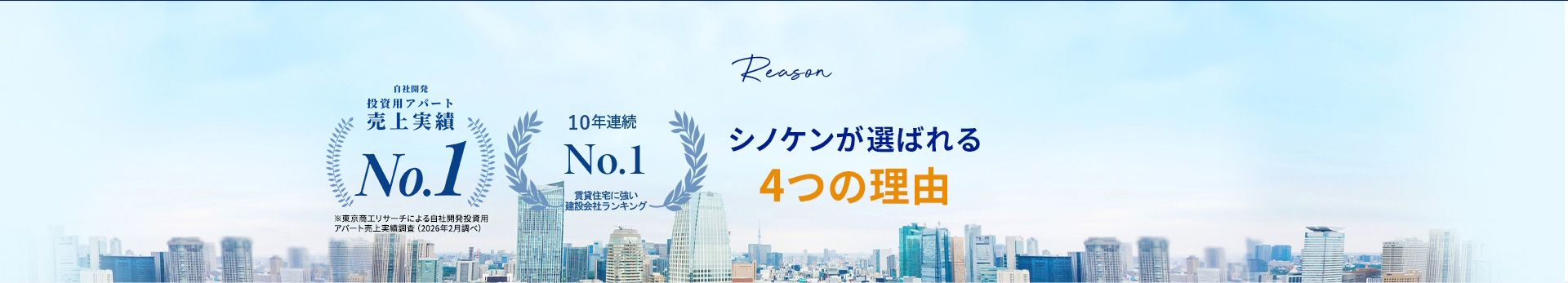 10年連続第1位 全国賃貸住宅 着工棟数 シノケンが選ばれる 4つの理由