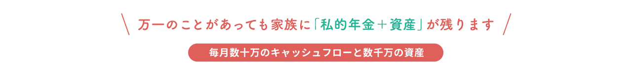 万一のことがあっても家族に 「私的年金+資産」が残ります 毎月数十万のキャッシュフローと数千万の資産