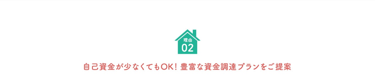 理由 02 自己資金が少なくてもOK！ 豊富な資金調達プランをご提案